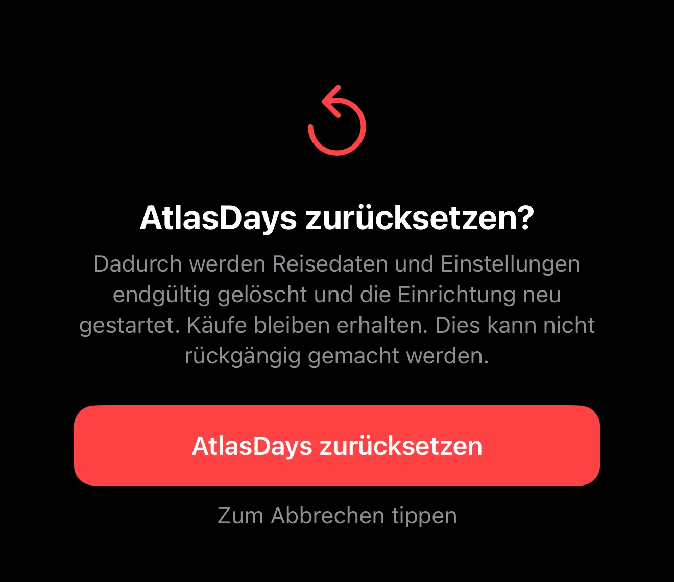 Die Bestätigung vor dem Löschen mit der Erklärung, was entfernt wird
