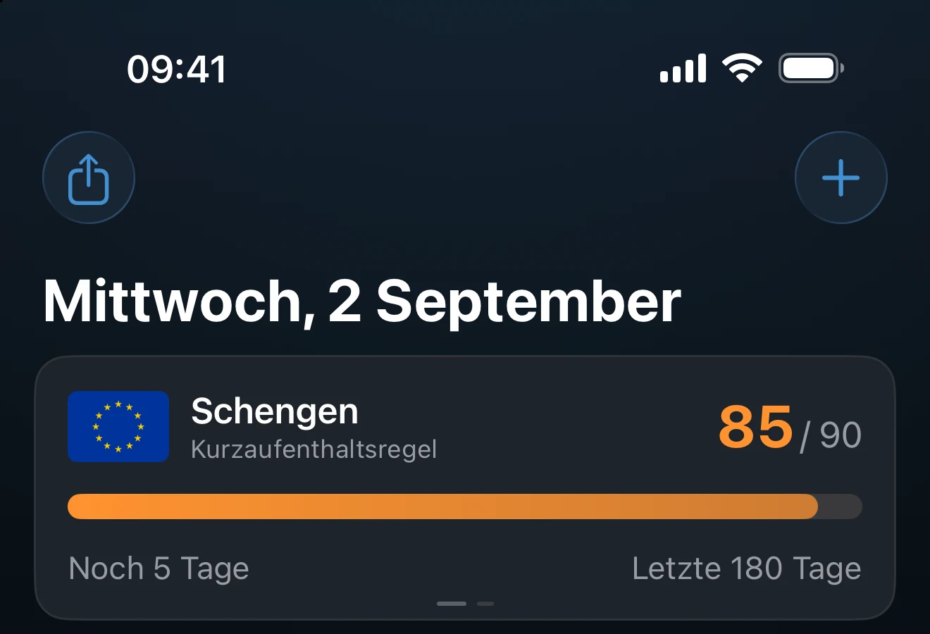 Der Kopfbereich der Übersicht mit der Taste, die einen Tracker hinzufügt