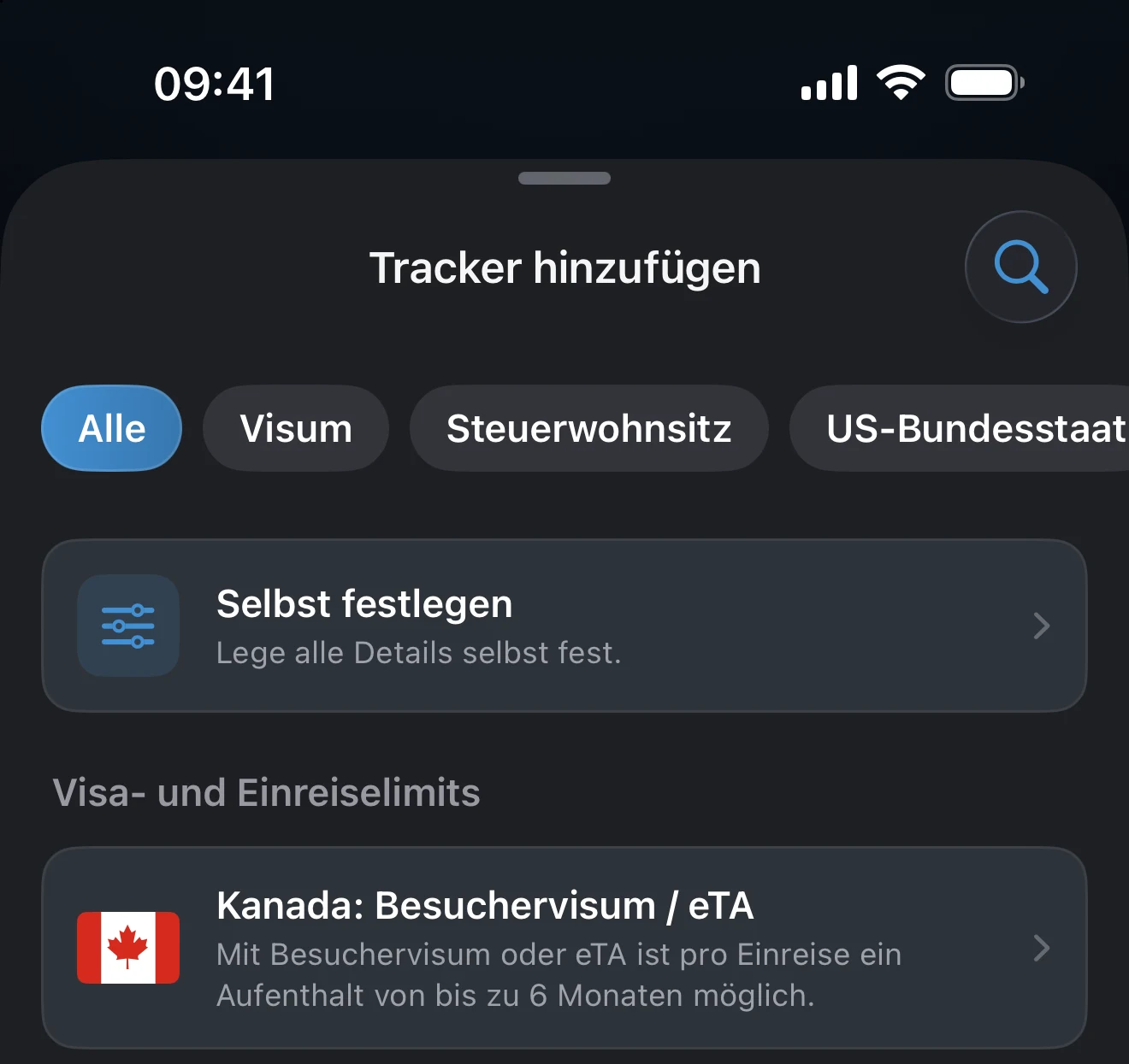 Das Blatt Tracker hinzufügen mit ausgewähltem Filter Visum