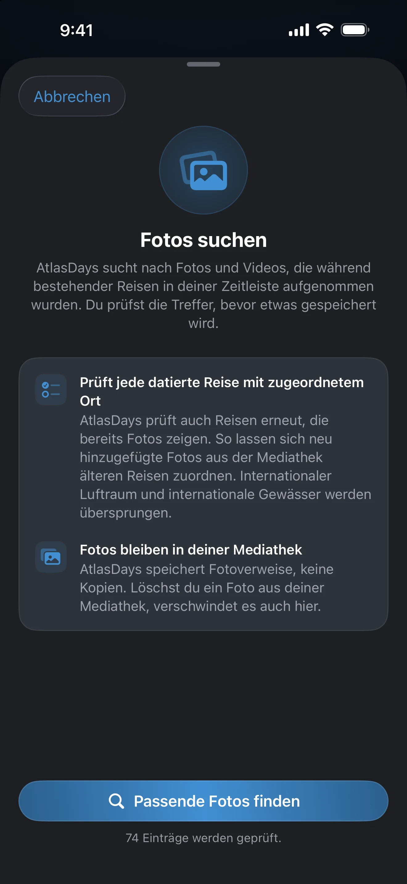 Das Blatt Fotos suchen mit der Taste Passende Fotos finden