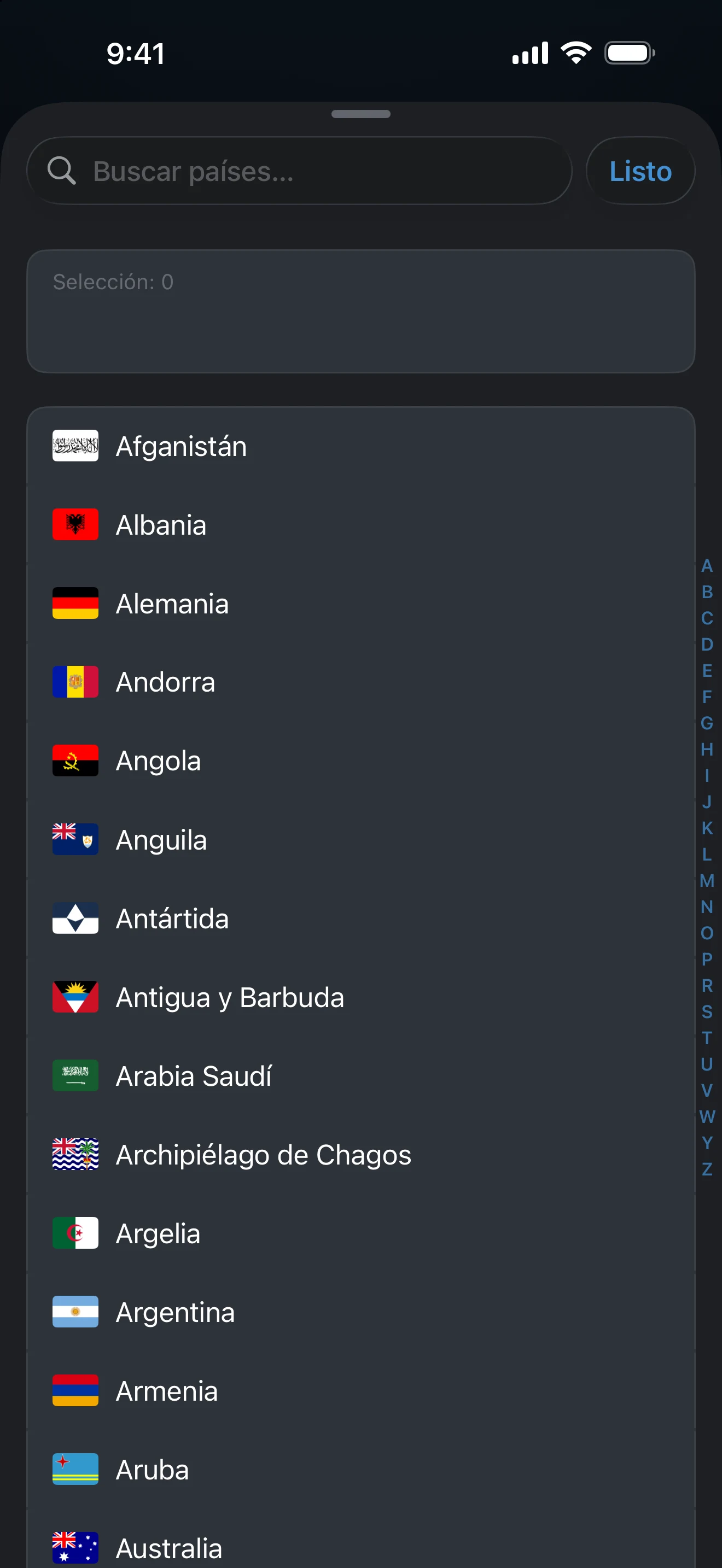 Lista de lugares ignorados de la detección automática con países seleccionados
