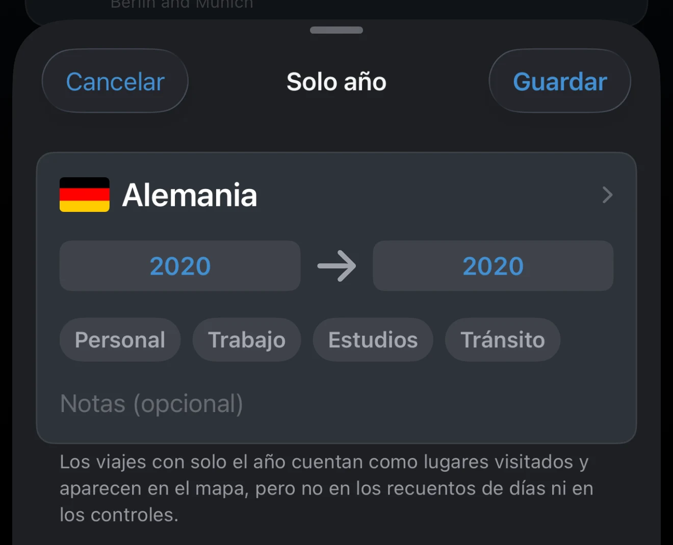 Viaje de Solo año con un año de inicio y otro de fin