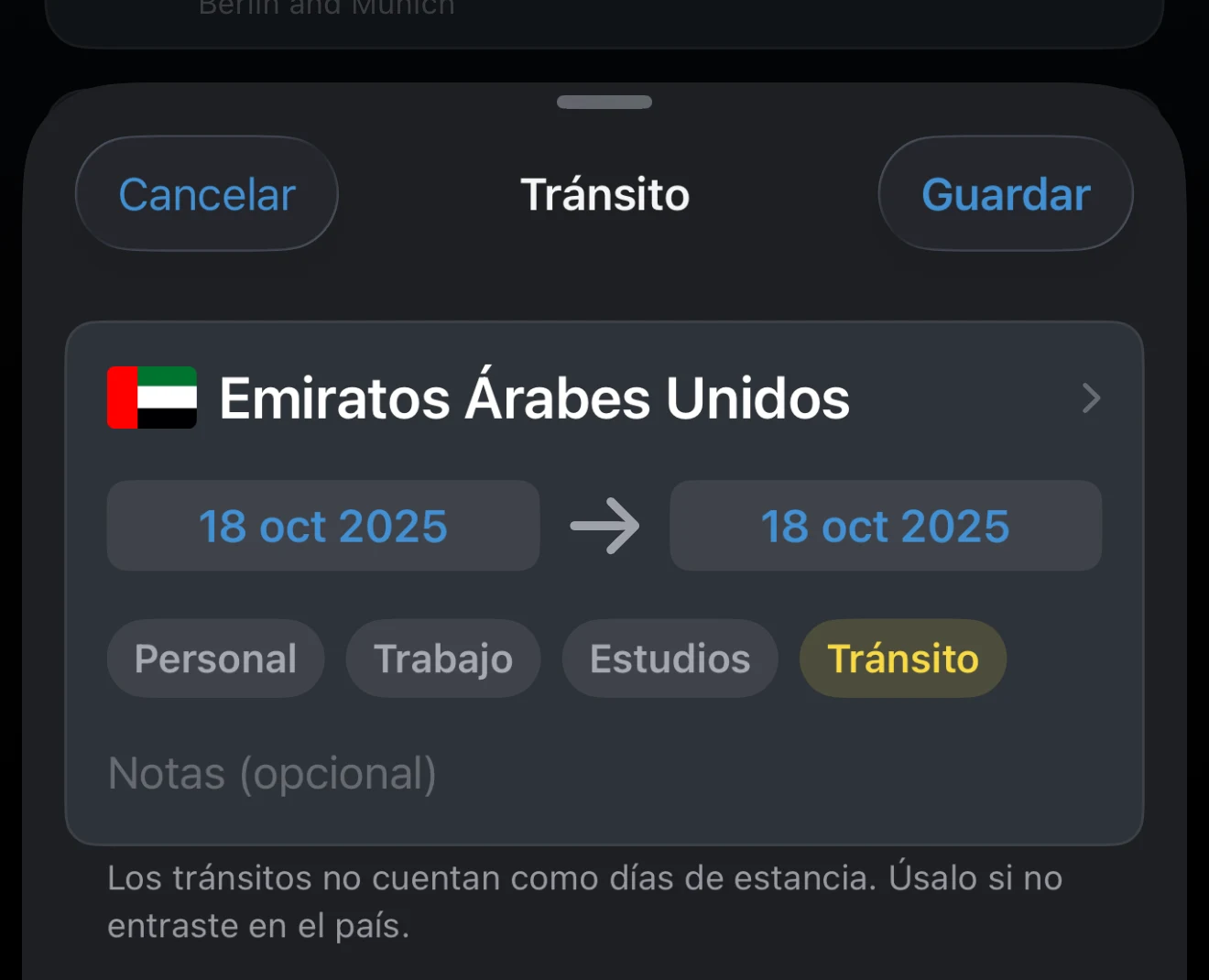 Viaje con el motivo Tránsito seleccionado