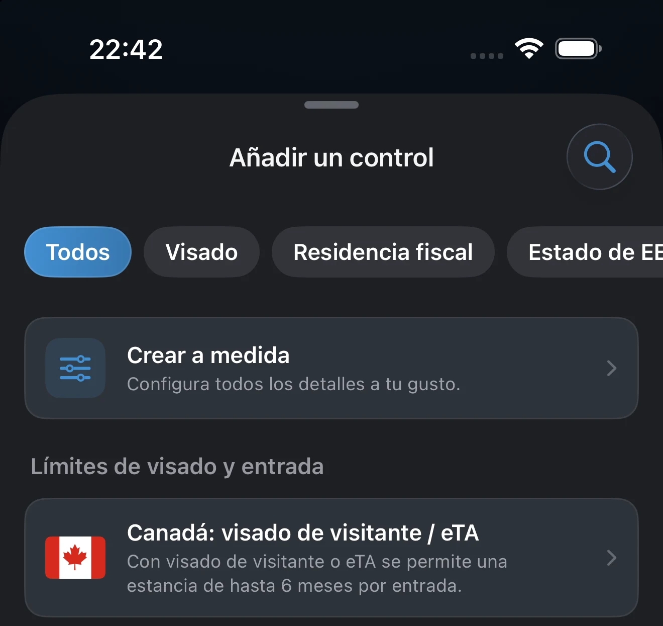 Hoja Añadir un control con el filtro Visado seleccionado