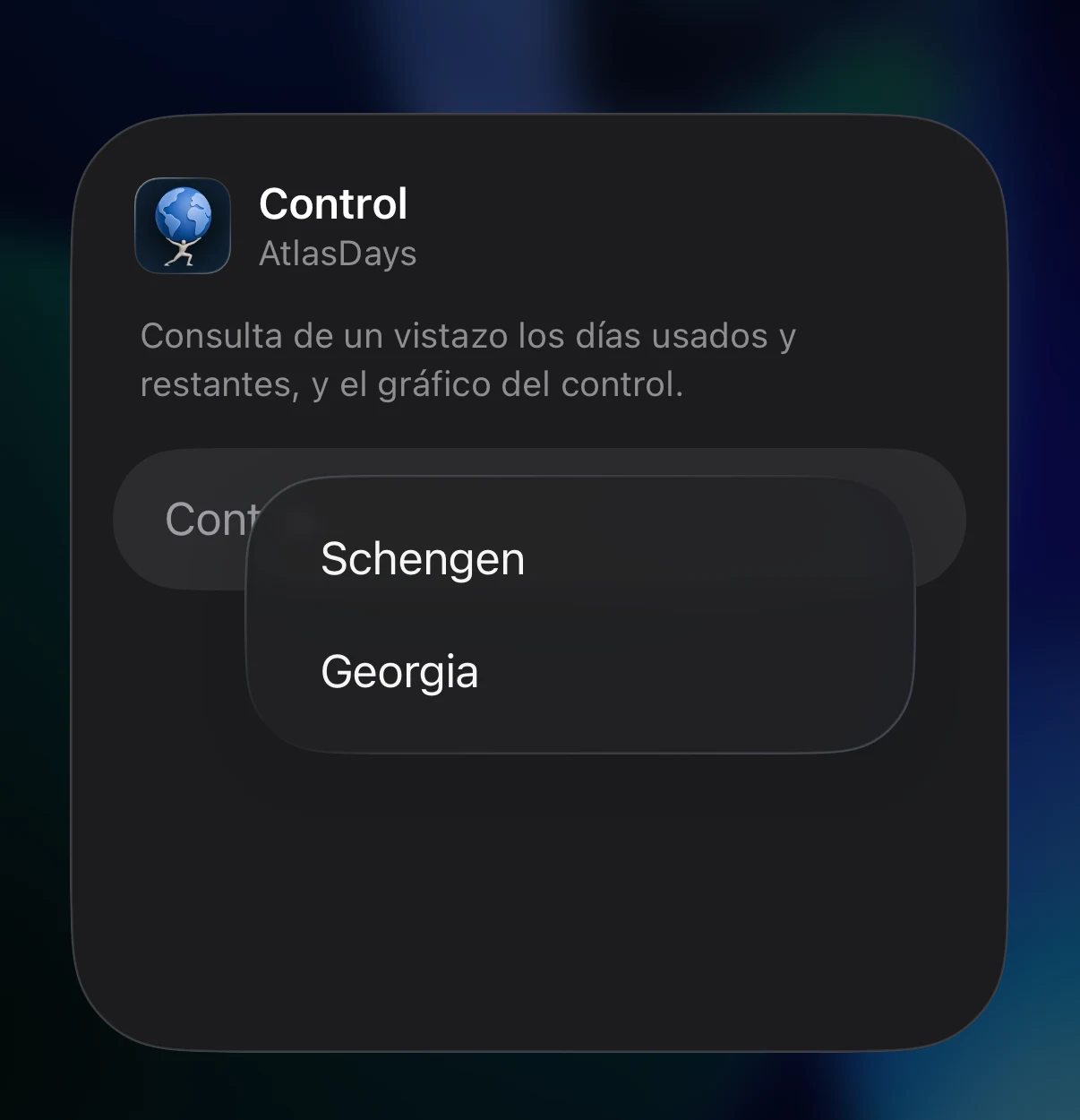 Hoja Editar widget con el selector de control