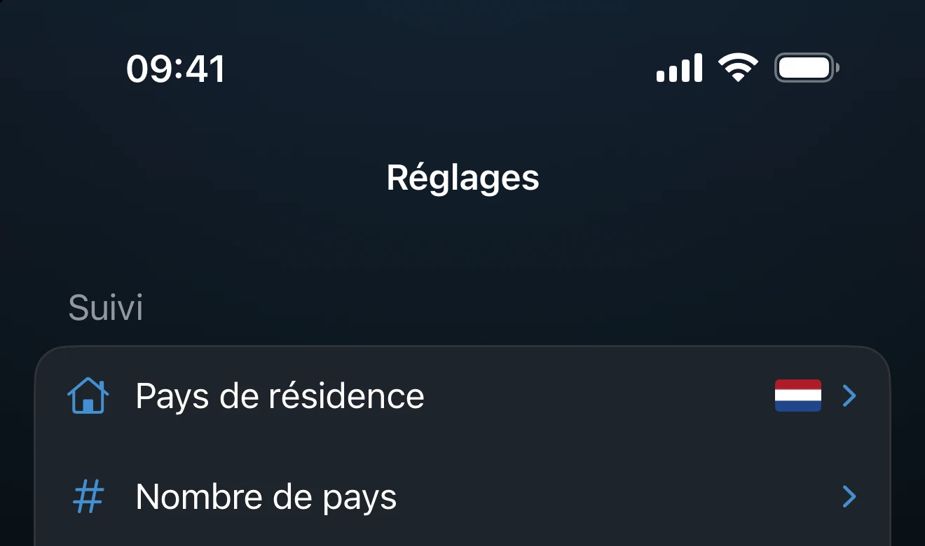 Écran Réglages avec la ligne Passer à Pro