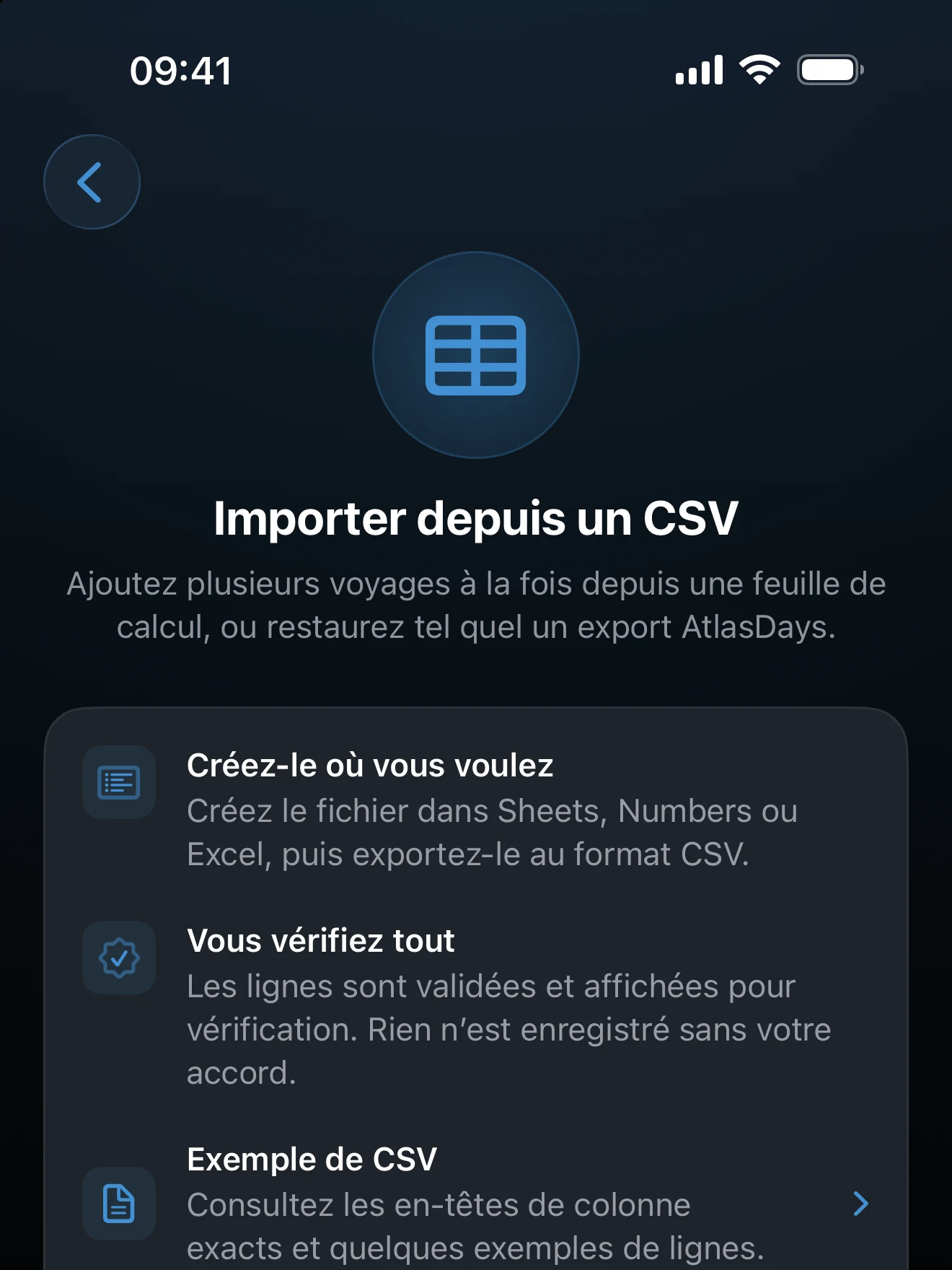 Commandes d’exemple et de modèle de l’import CSV