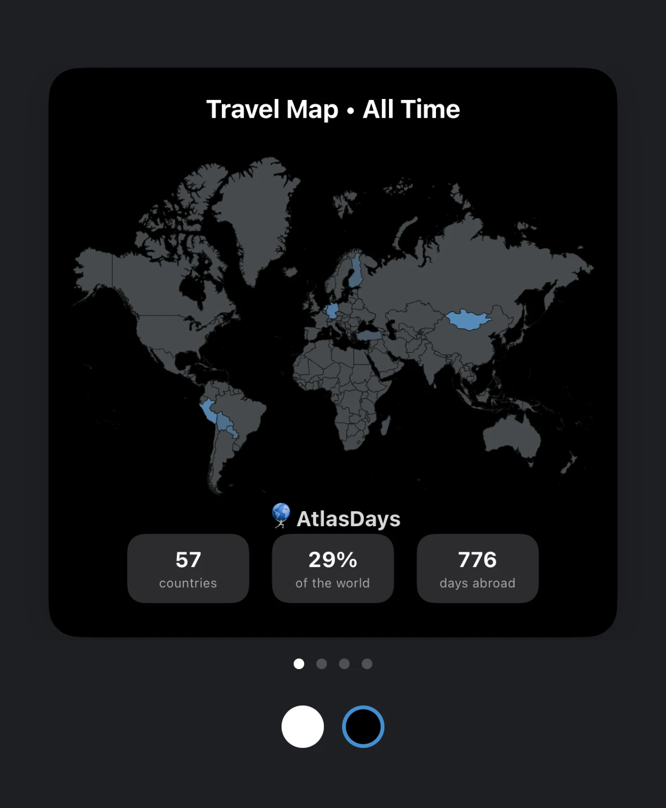 Prévisualisation du partage montrant les cartes de l’Aperçu AtlasDays