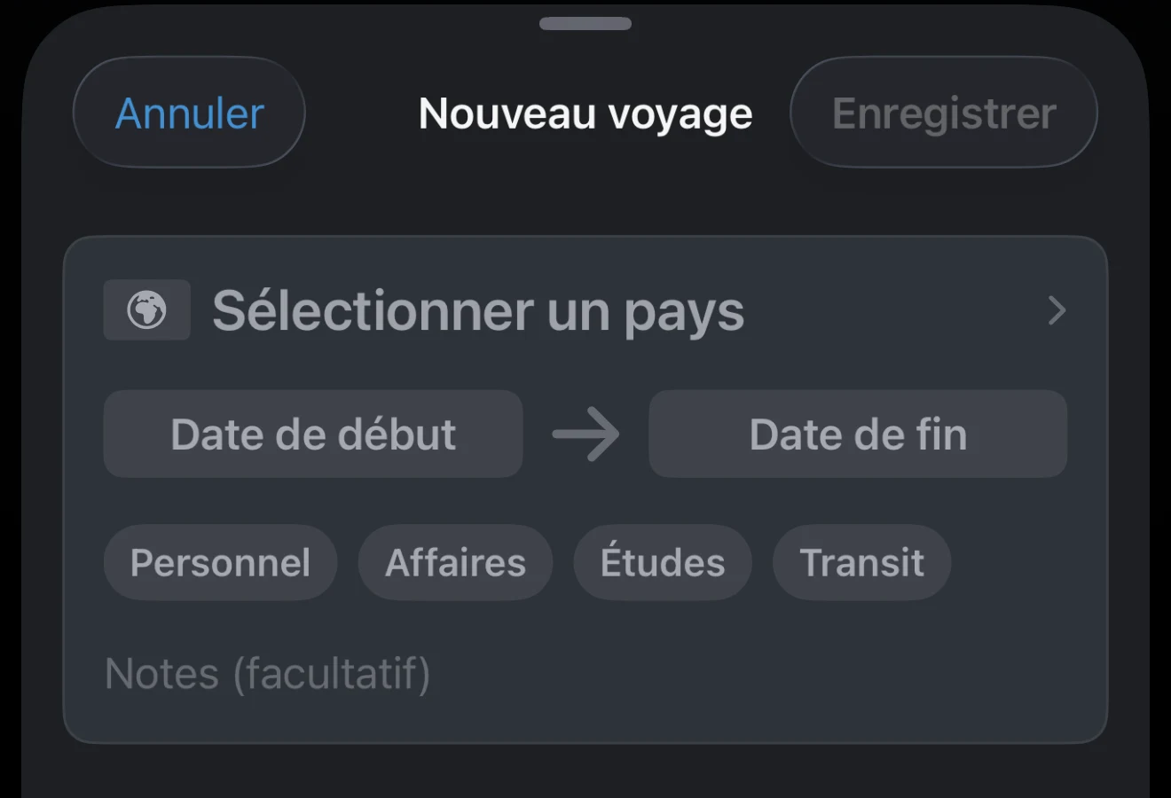 Dates d’un voyage montrant la date de début et la date de fin