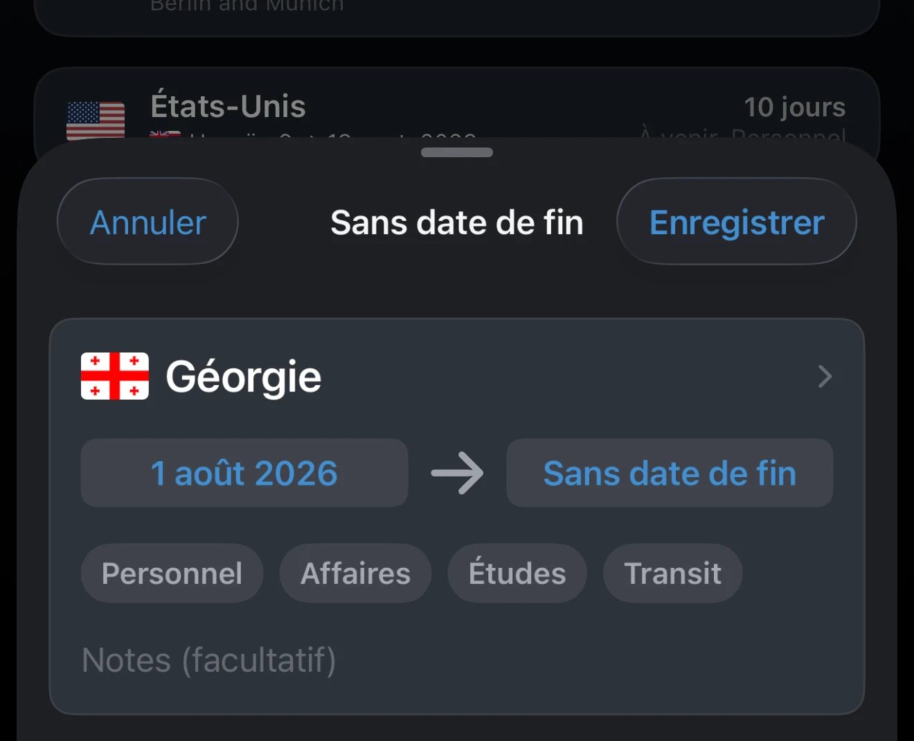 Voyage en cours sans date de fin