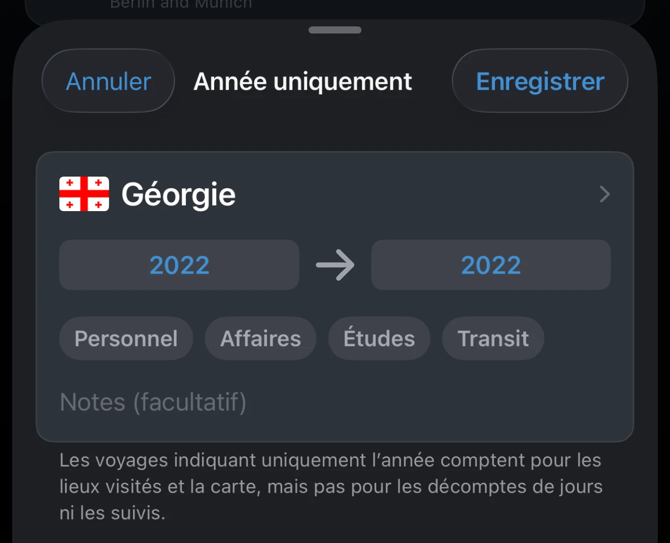 Voyage Année uniquement avec une année de début et une année de fin