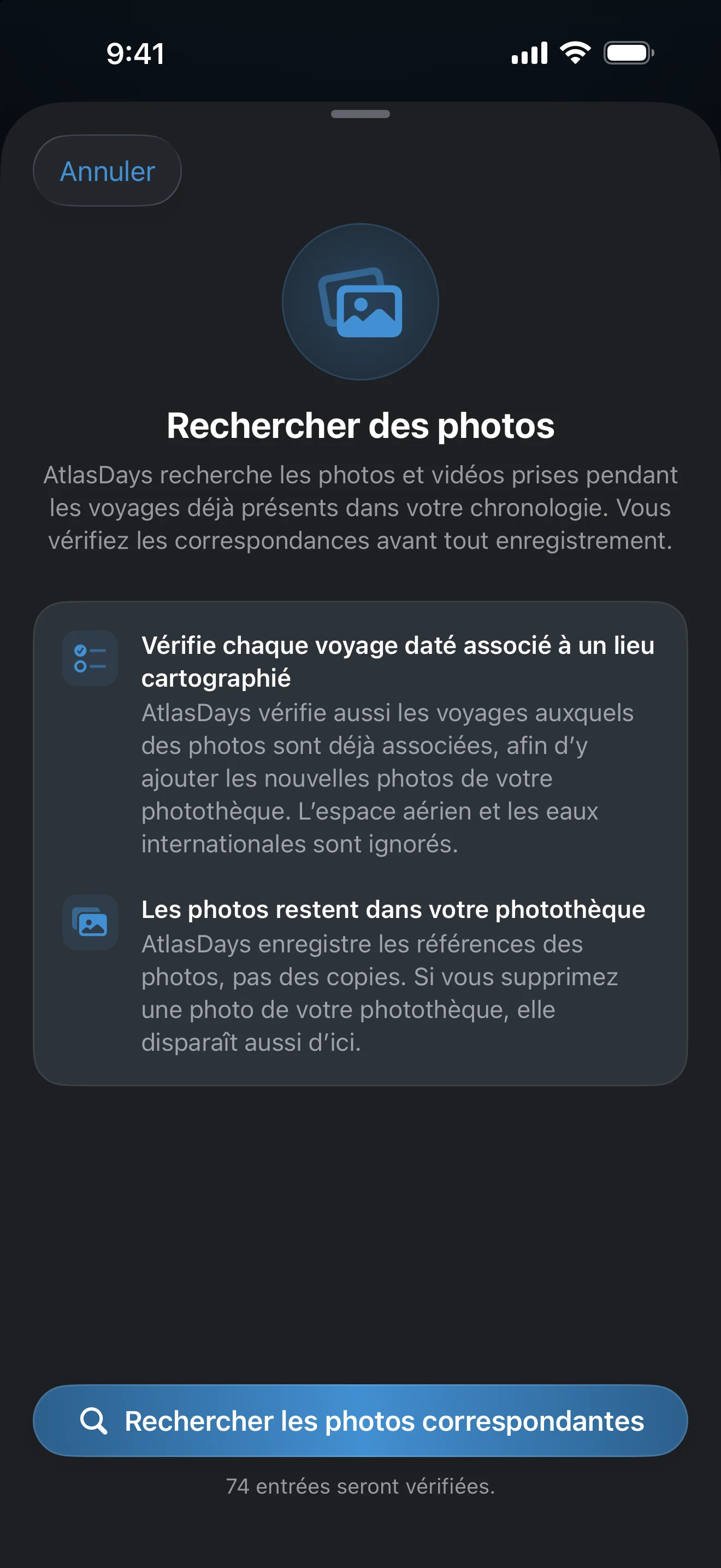 Fiche Rechercher des photos avec le bouton Rechercher les photos correspondantes
