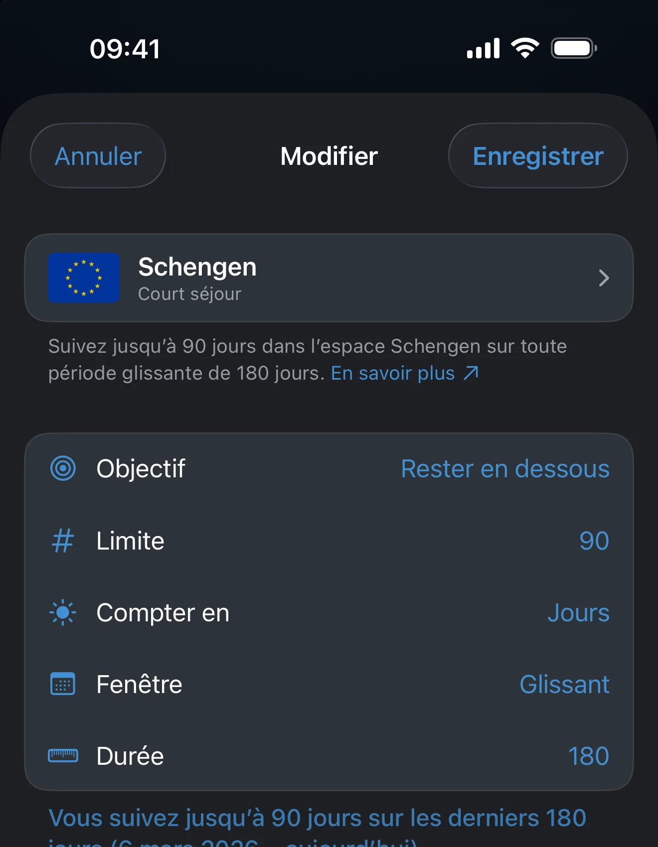 Éditeur de suivi avec ses réglages de limite et de fenêtre