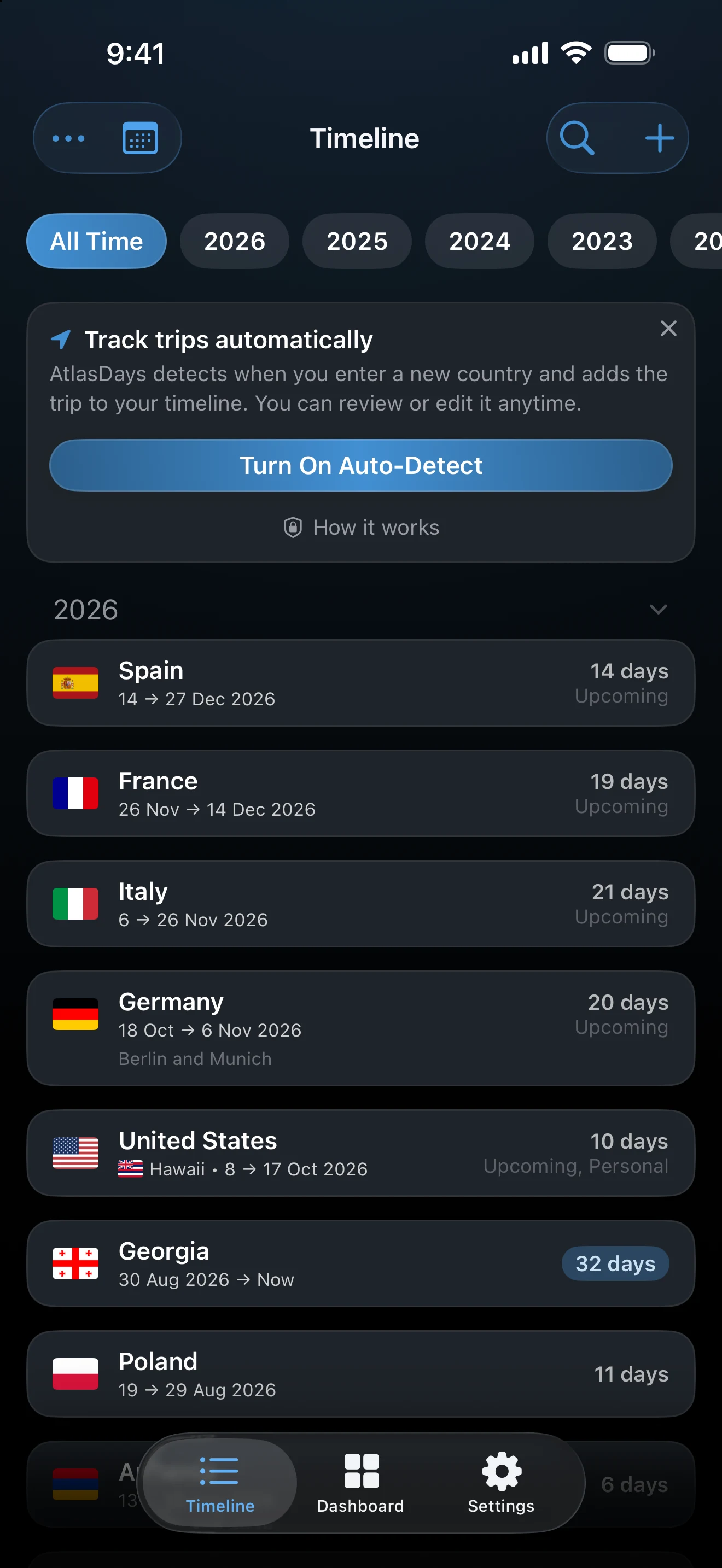 Timeline prompt card offering to turn on Auto-Detect