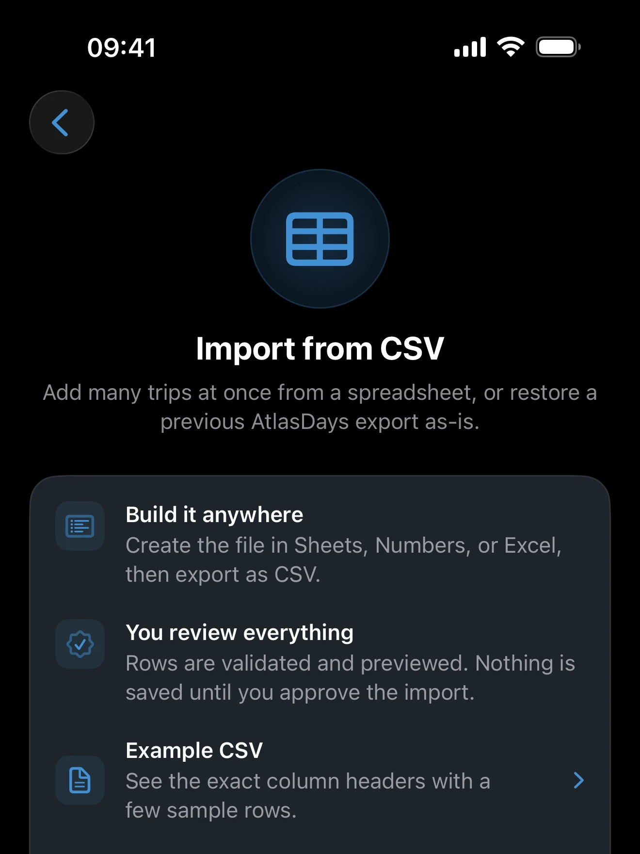 CSV Import example and template controls