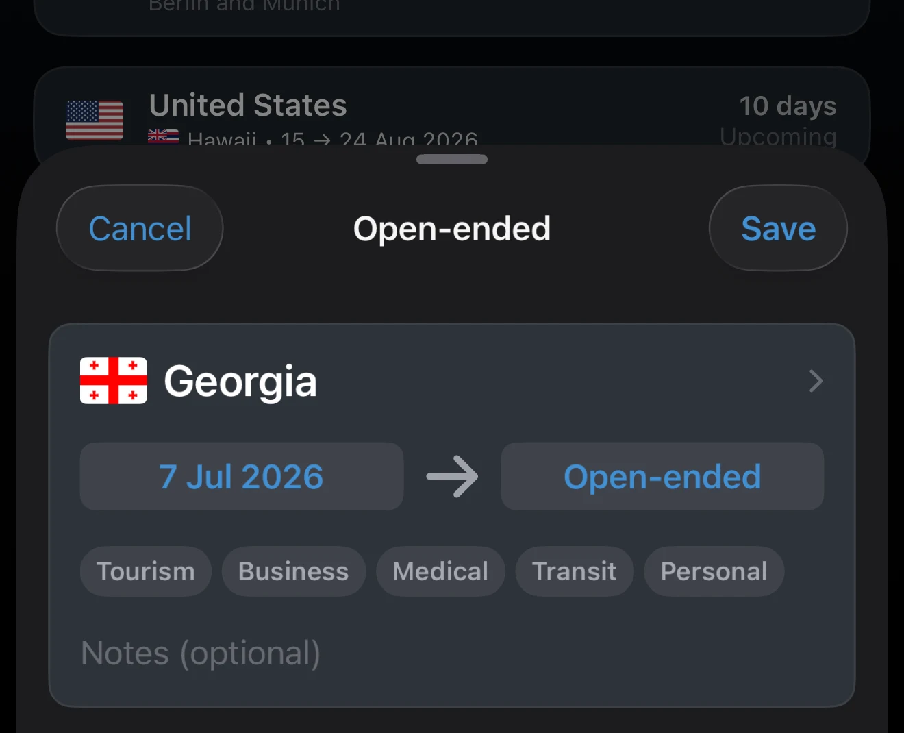 Exact Dates trip with no end date