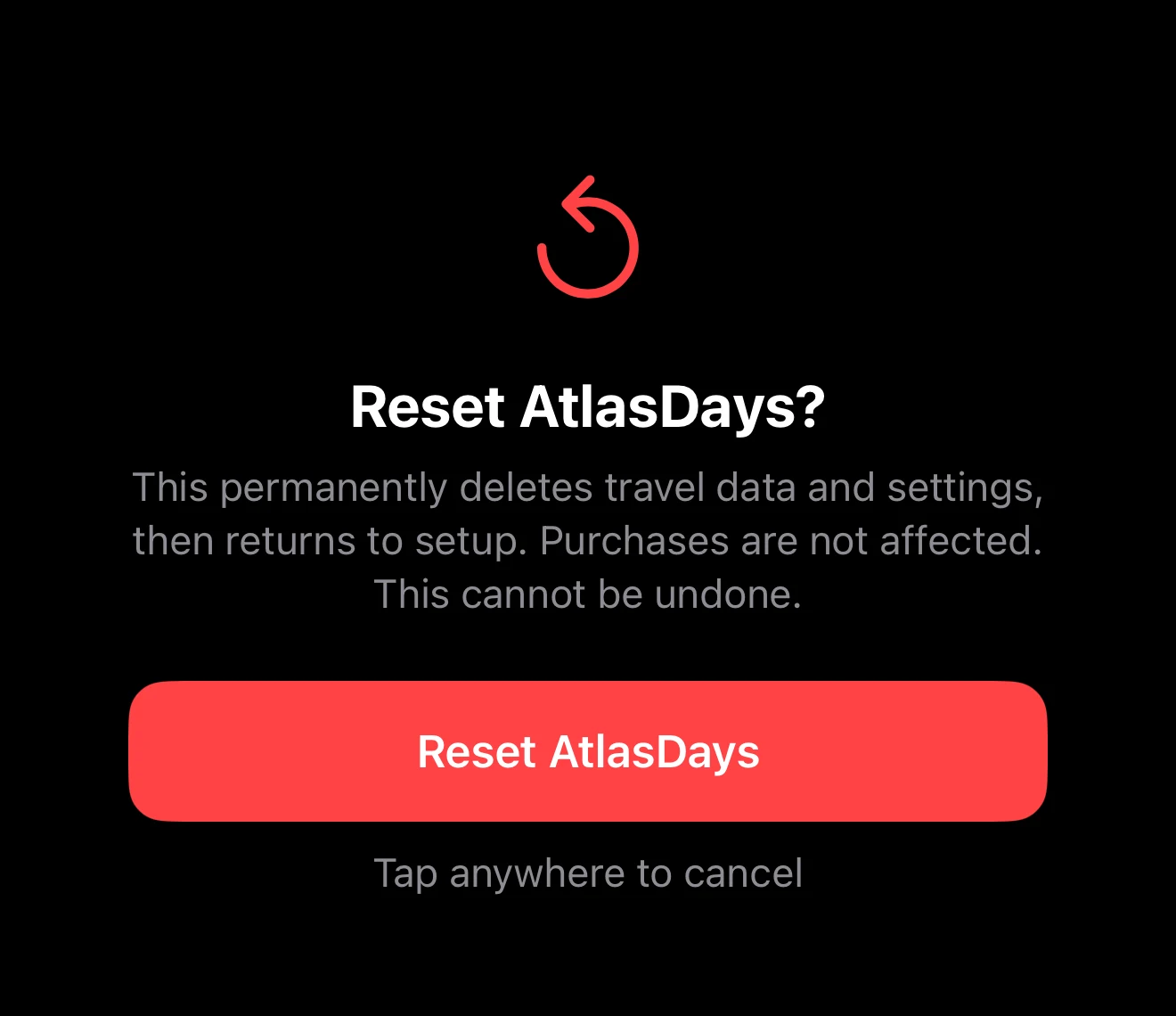 Destructive confirmation explaining what will be deleted