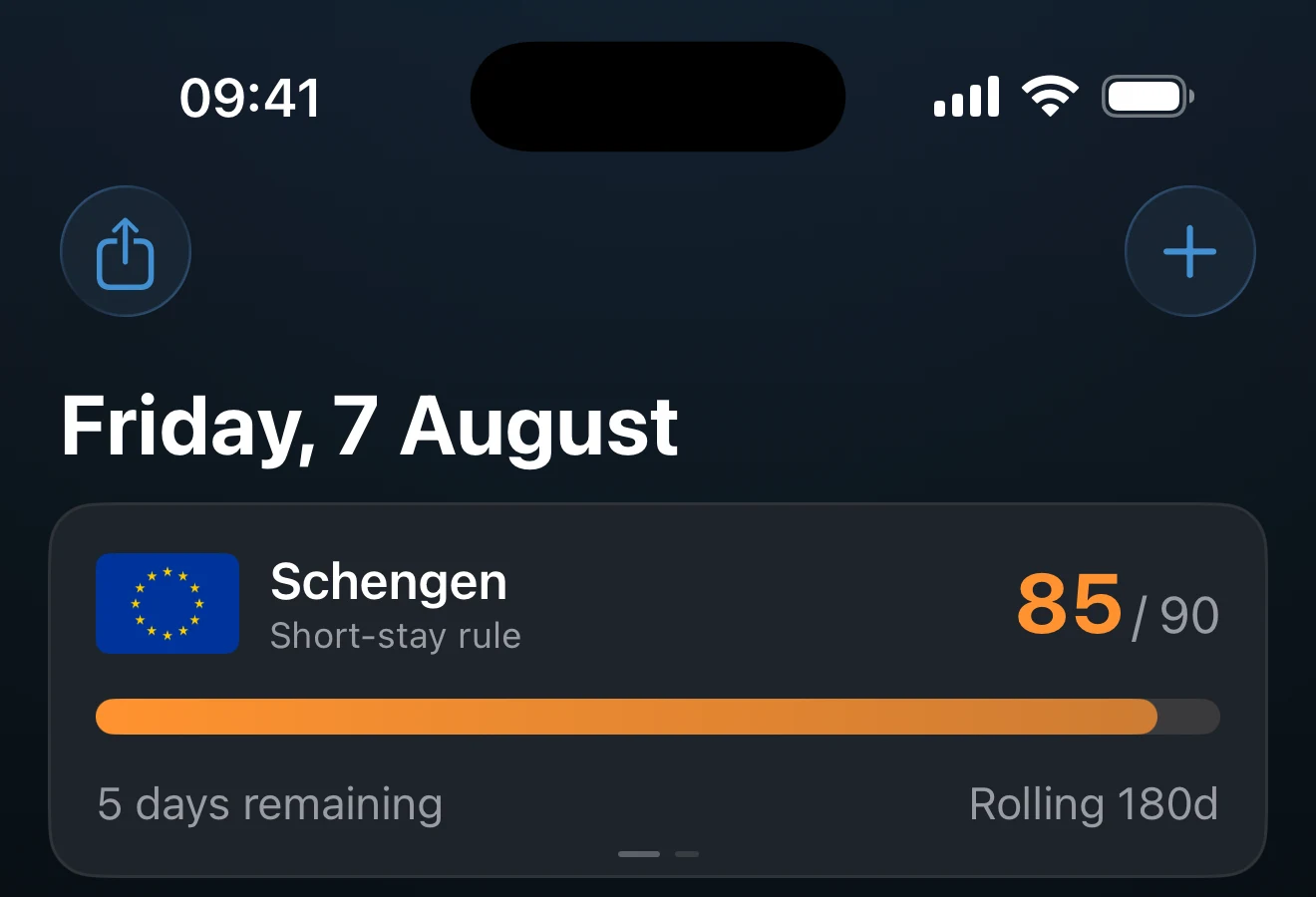 Dashboard header with the button that adds a tracker
