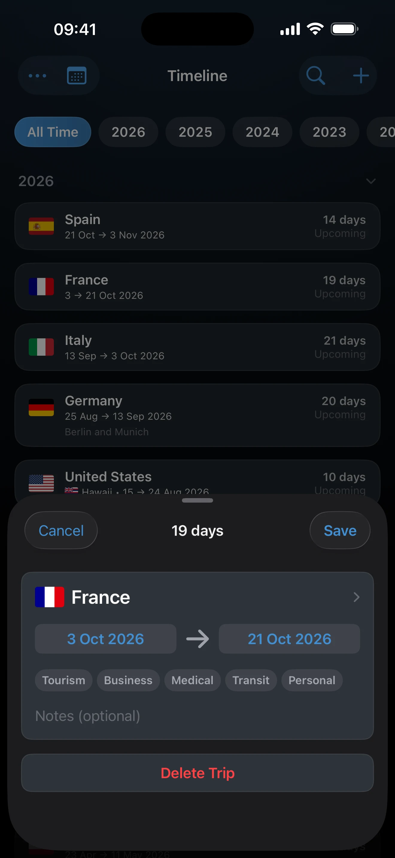 Add Trip sheet with future exact dates entered