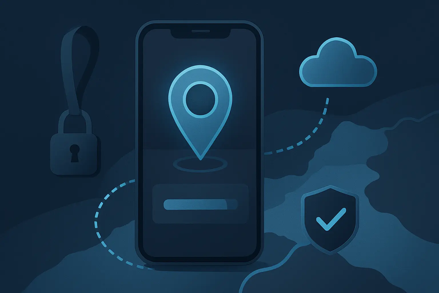Supporting illustration for Privacy, Location, and Sync, focused on how country detection works in the AtlasDays visual style.