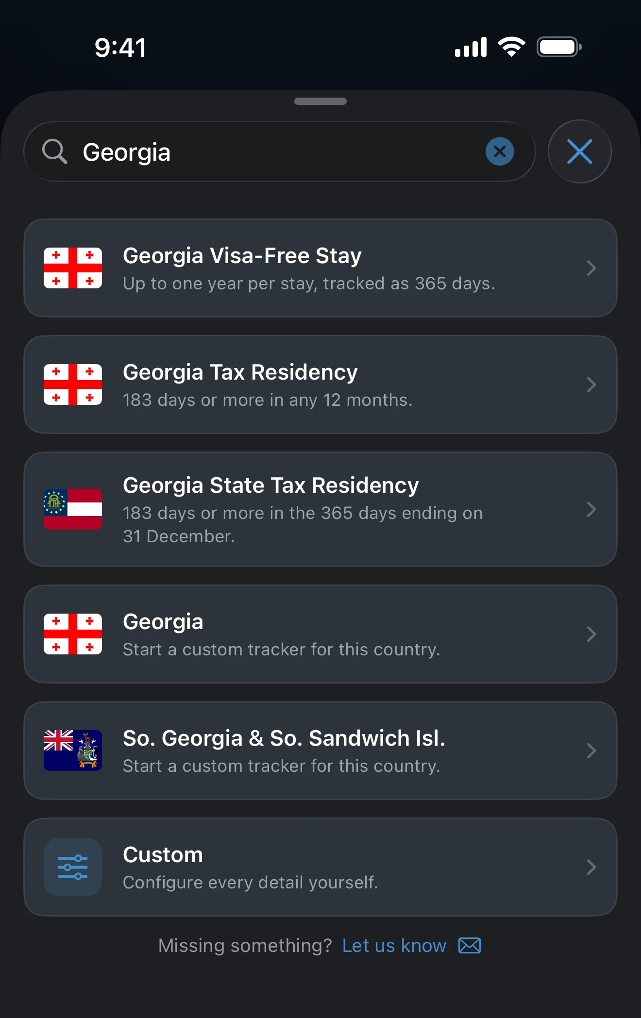 Add a Tracker search results for a country name