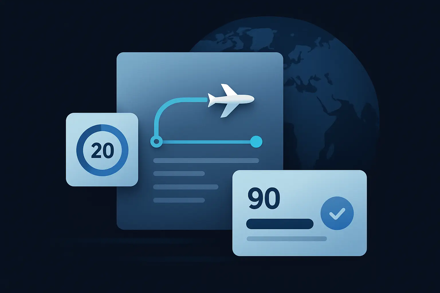 Hero illustration for Trackers and Limits, showing counting-rule motifs, threshold markers, and window frames in the AtlasDays visual style.