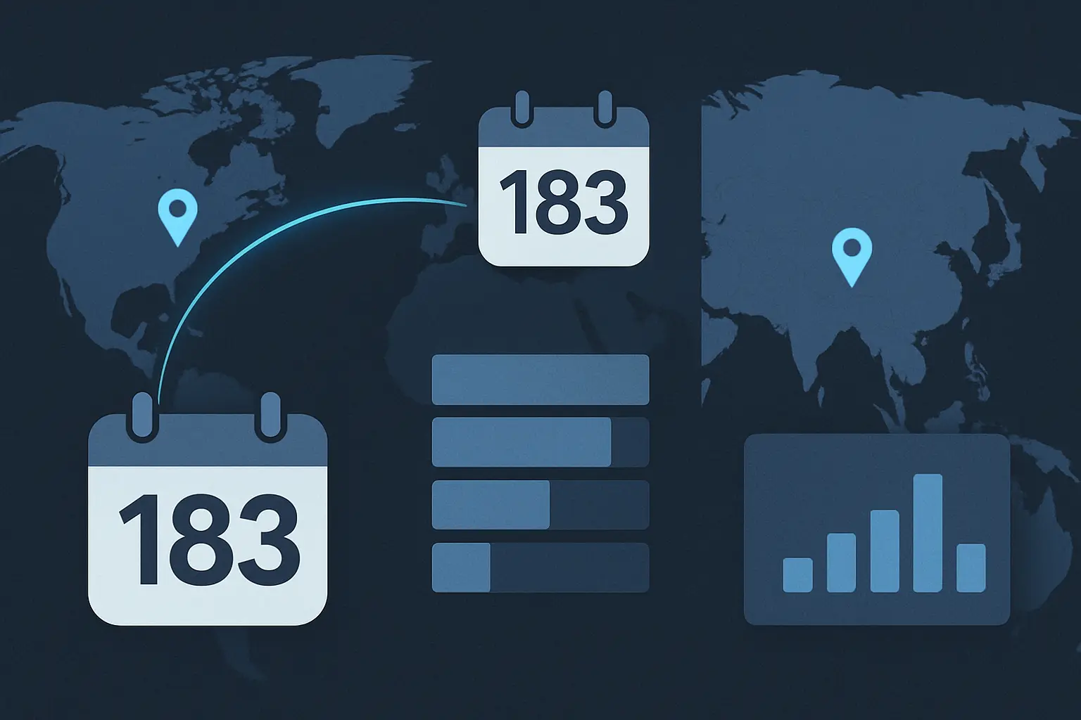 Supporting illustration for 183-Day Tax Residency Rule: What Travelers Need to Know, focused on residency thresholds, calendar differences, and counting ambiguity in the AtlasDays visual style.