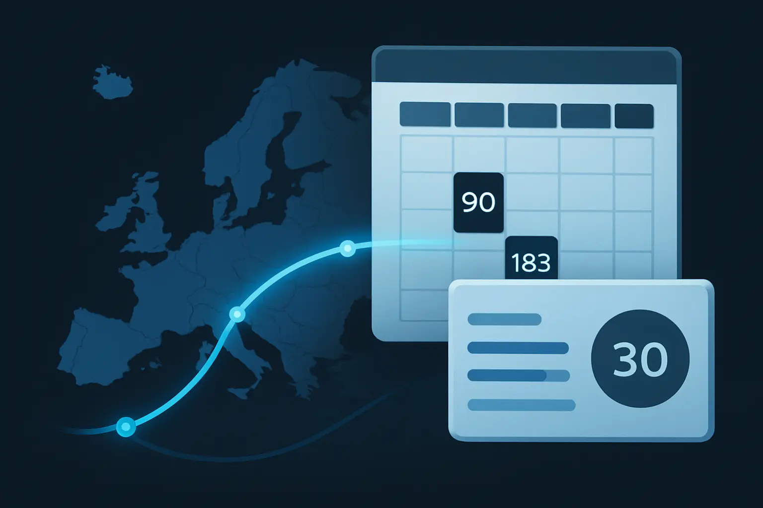 Supporting illustration for digital nomad visa day limits, focused on body 2 in the AtlasDays visual style.