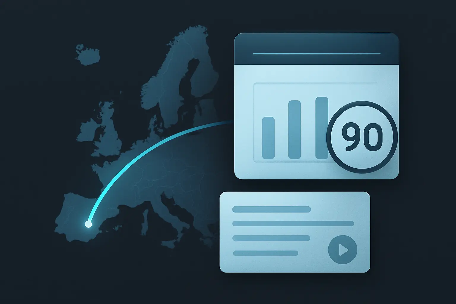 Hero illustration for what 90 days in any 180-day period means, showing Europe, a rolling calendar window, and travel-day counting motifs in the AtlasDays visual style.