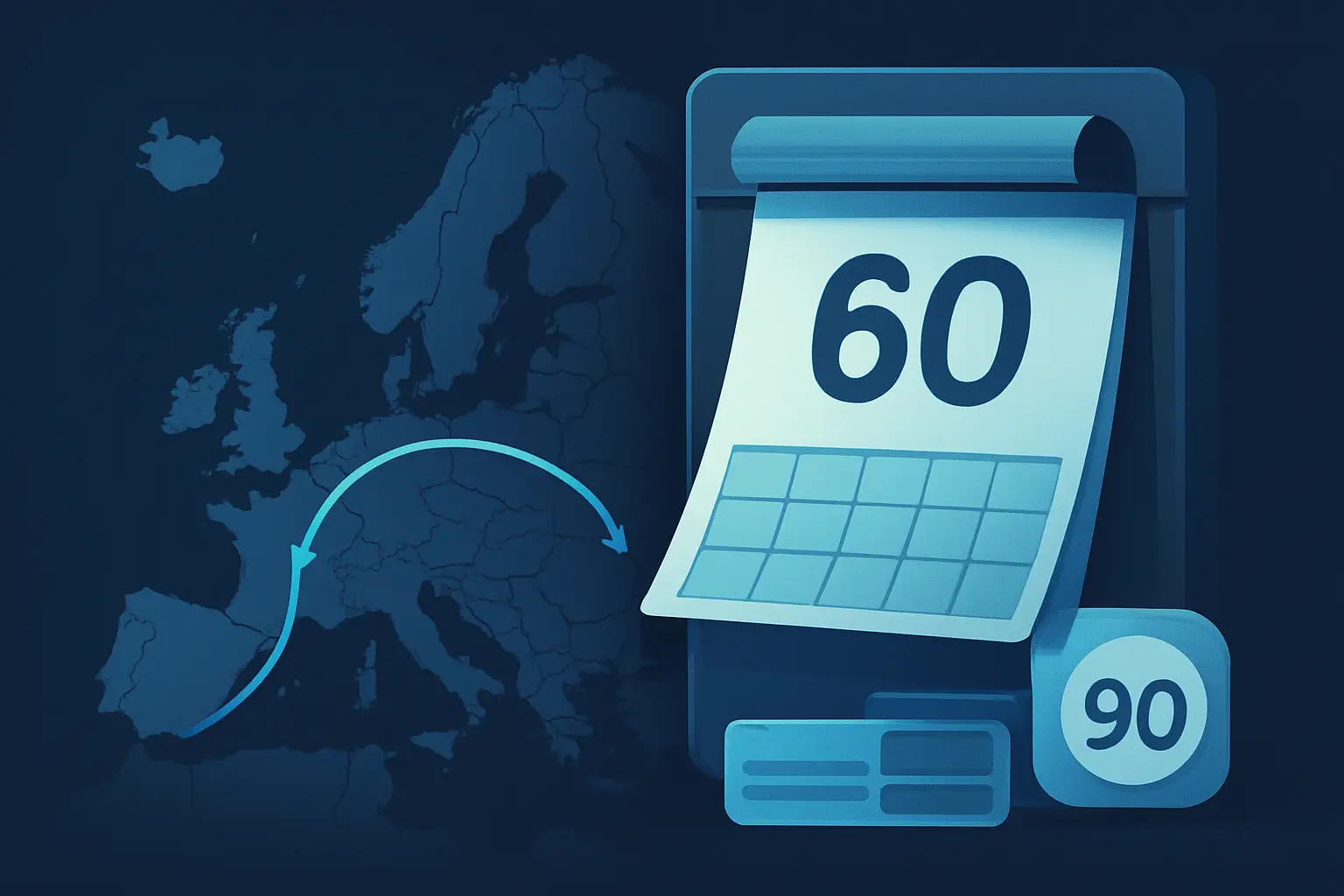 Supporting illustration for schengen countries list 90 180 rule, focused on hero in the AtlasDays visual style.