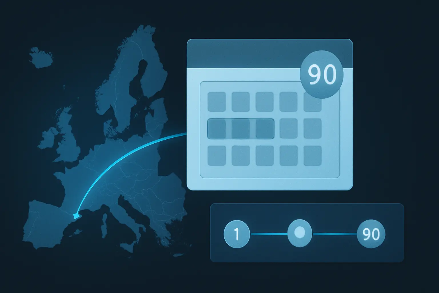 Supporting illustration for schengen rolling window walkthrough, focused on hero in the AtlasDays visual style.