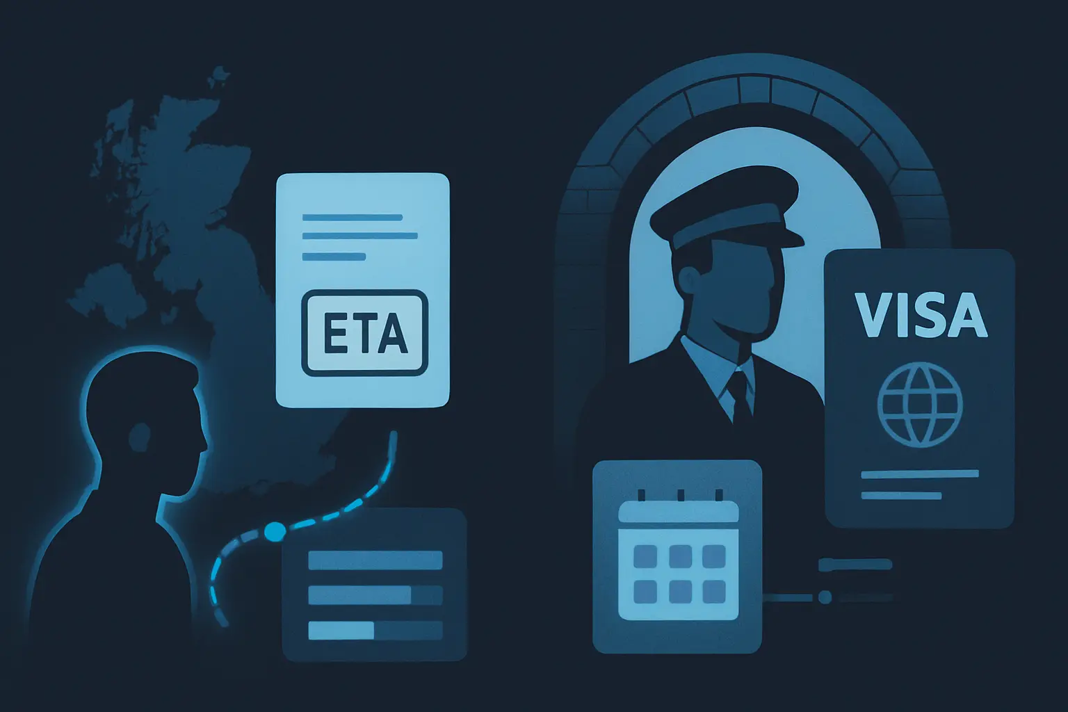 Supporting illustration for uk eta vs standard visitor visa, focused on body 2 in the AtlasDays visual style.