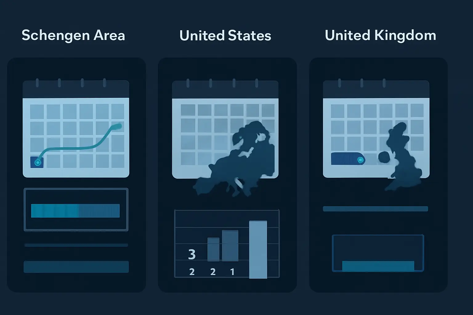 Supporting illustration for What Counts as a 'Day' for Visa Purposes?, focused on regime differences, transit exceptions, and day-counting methods in the AtlasDays visual style.