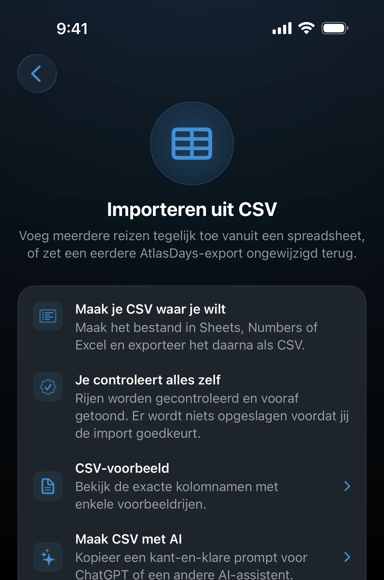 Voorbeeld en sjabloon voor een CSV-import