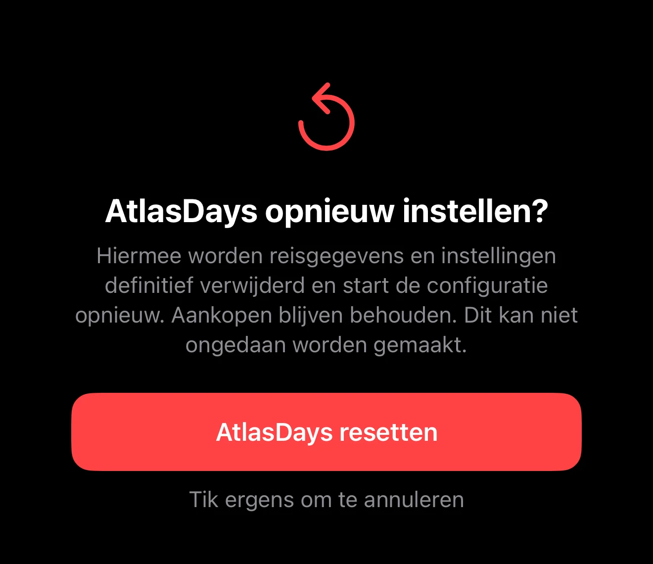 Bevestigingsscherm waarin staat wat er wordt verwijderd