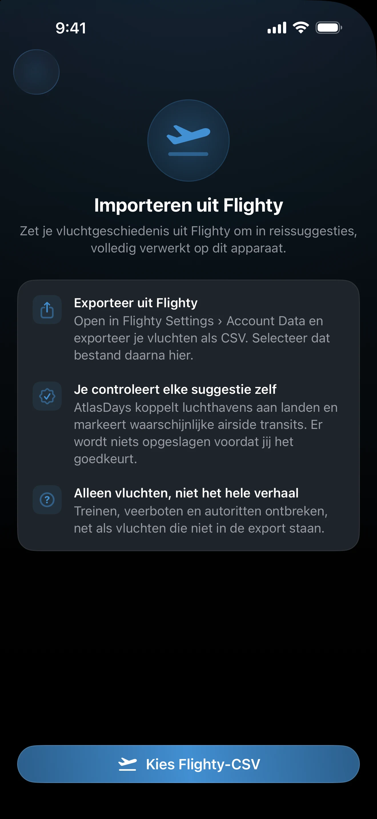 Importcontrole voor Flighty met verblijven, transit en waarschuwingen