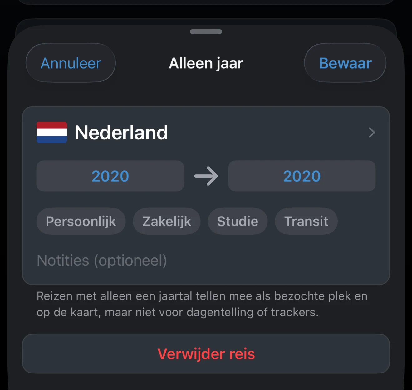 Alleen jaar-reis met een beginjaar en een eindjaar