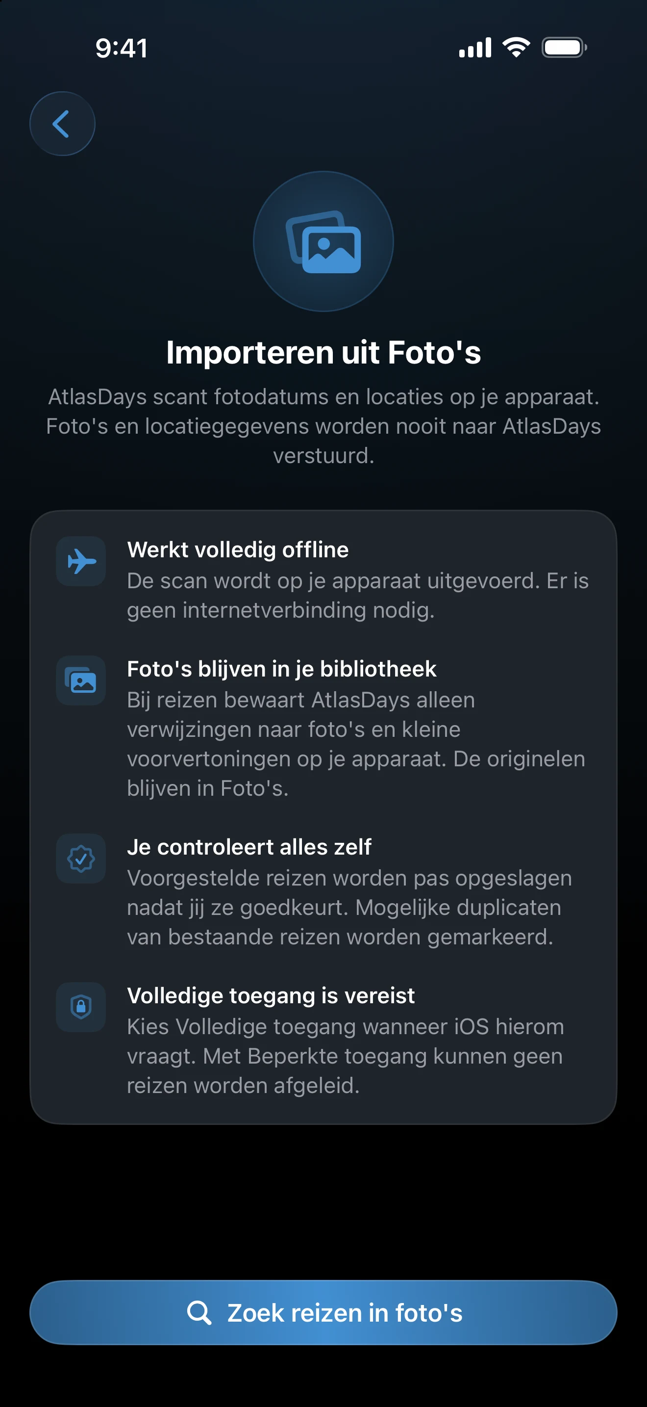 Instelscherm voor Foto-import