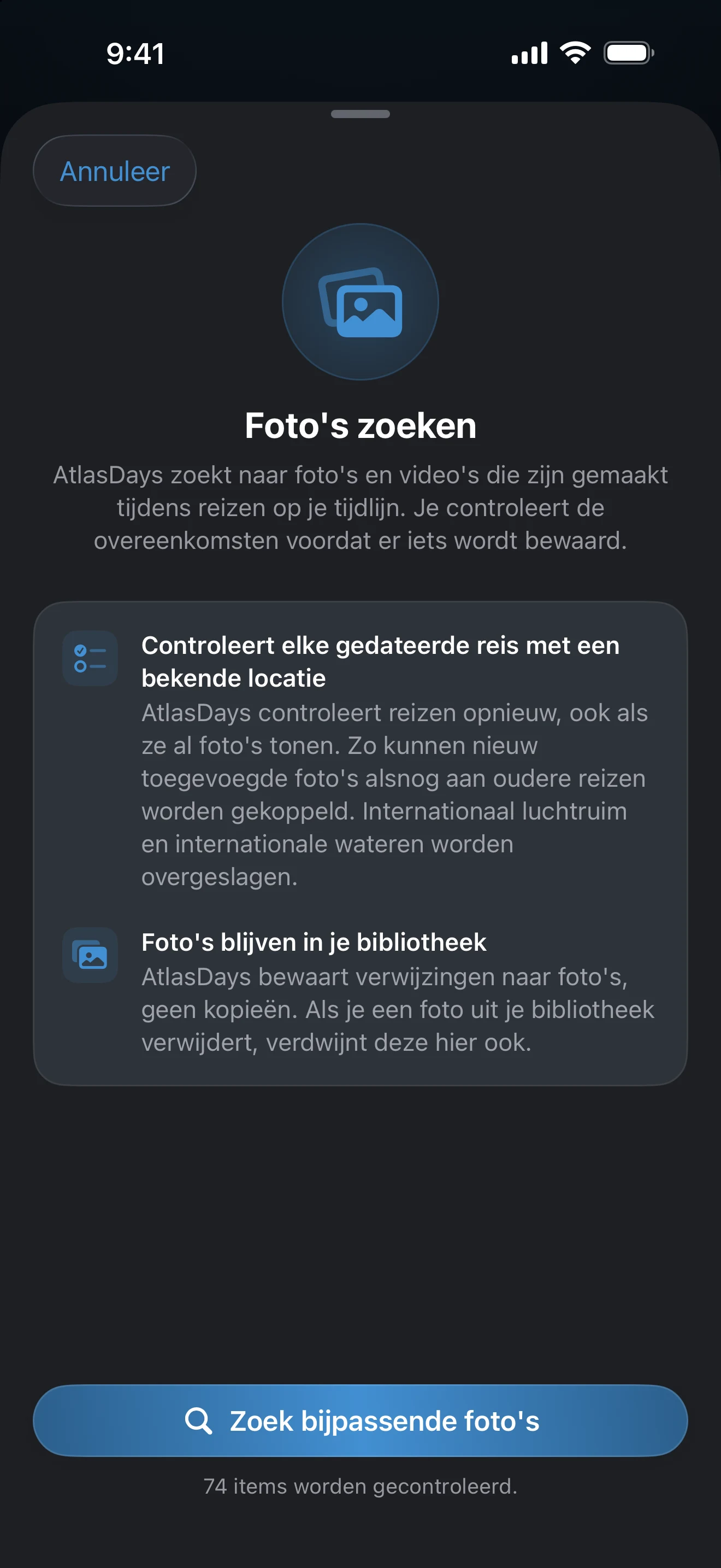 Venster Foto's zoeken met de knop Zoek bijpassende foto's