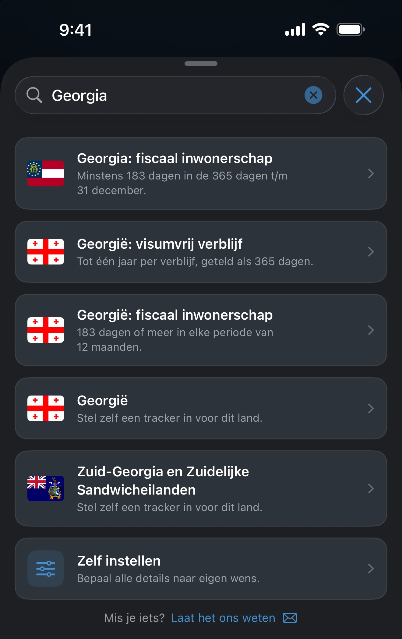 Zoekresultaten in Tracker toevoegen voor een landnaam