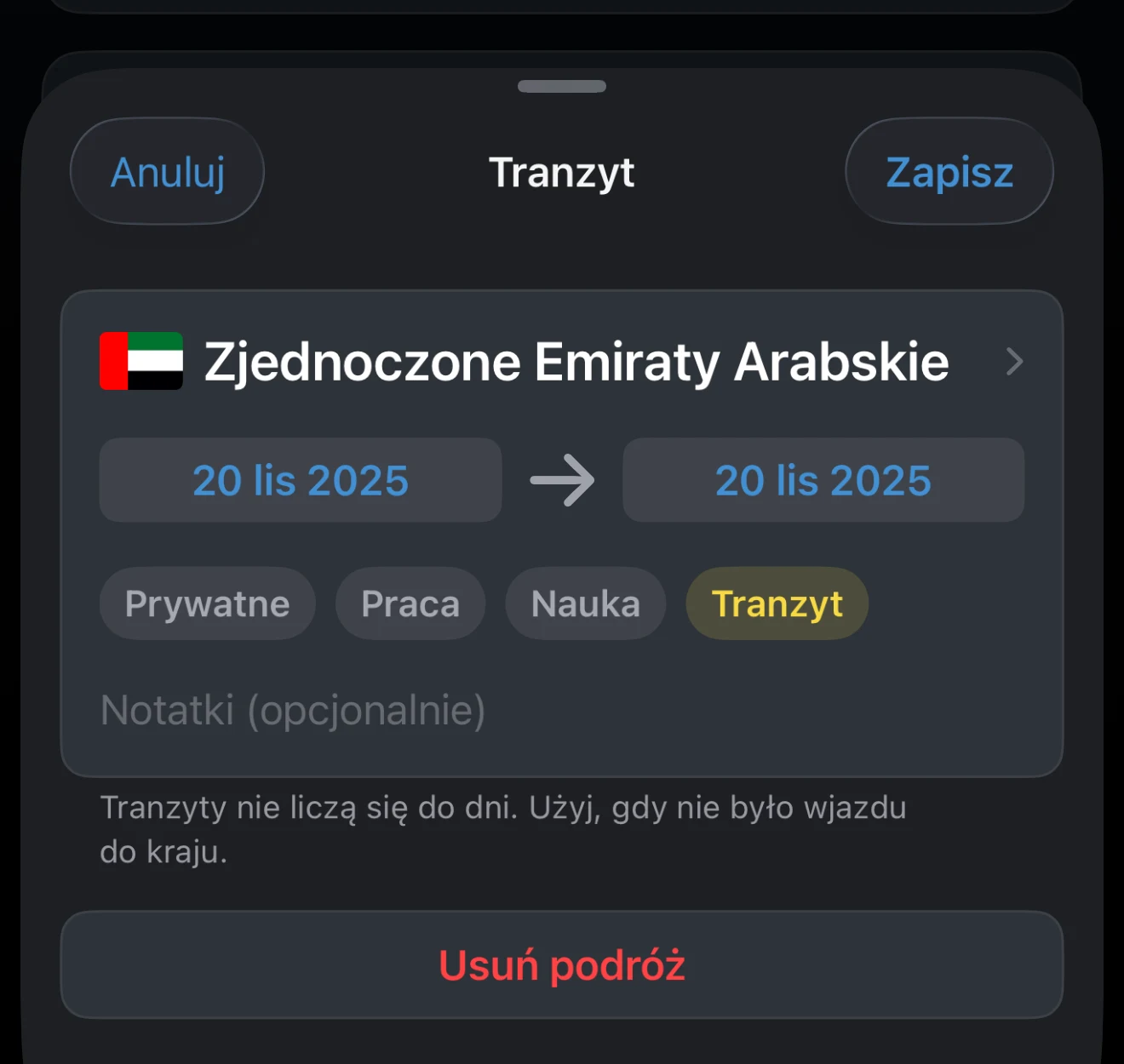 Podróż z wybranym celem Tranzyt