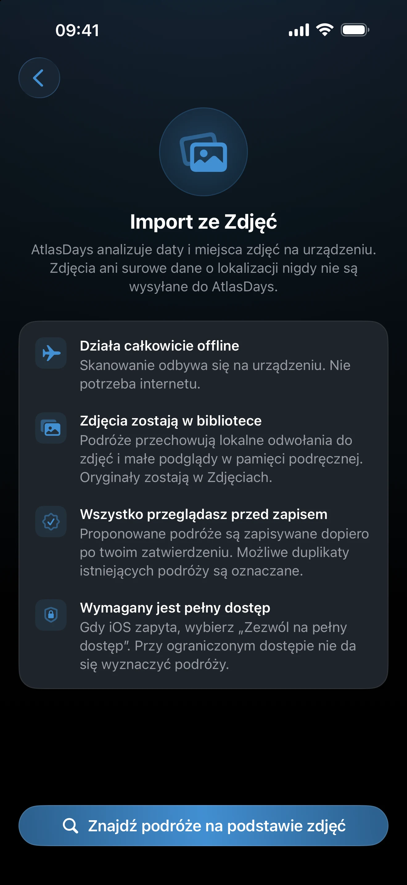 Ekran konfiguracji importu ze Zdjęć