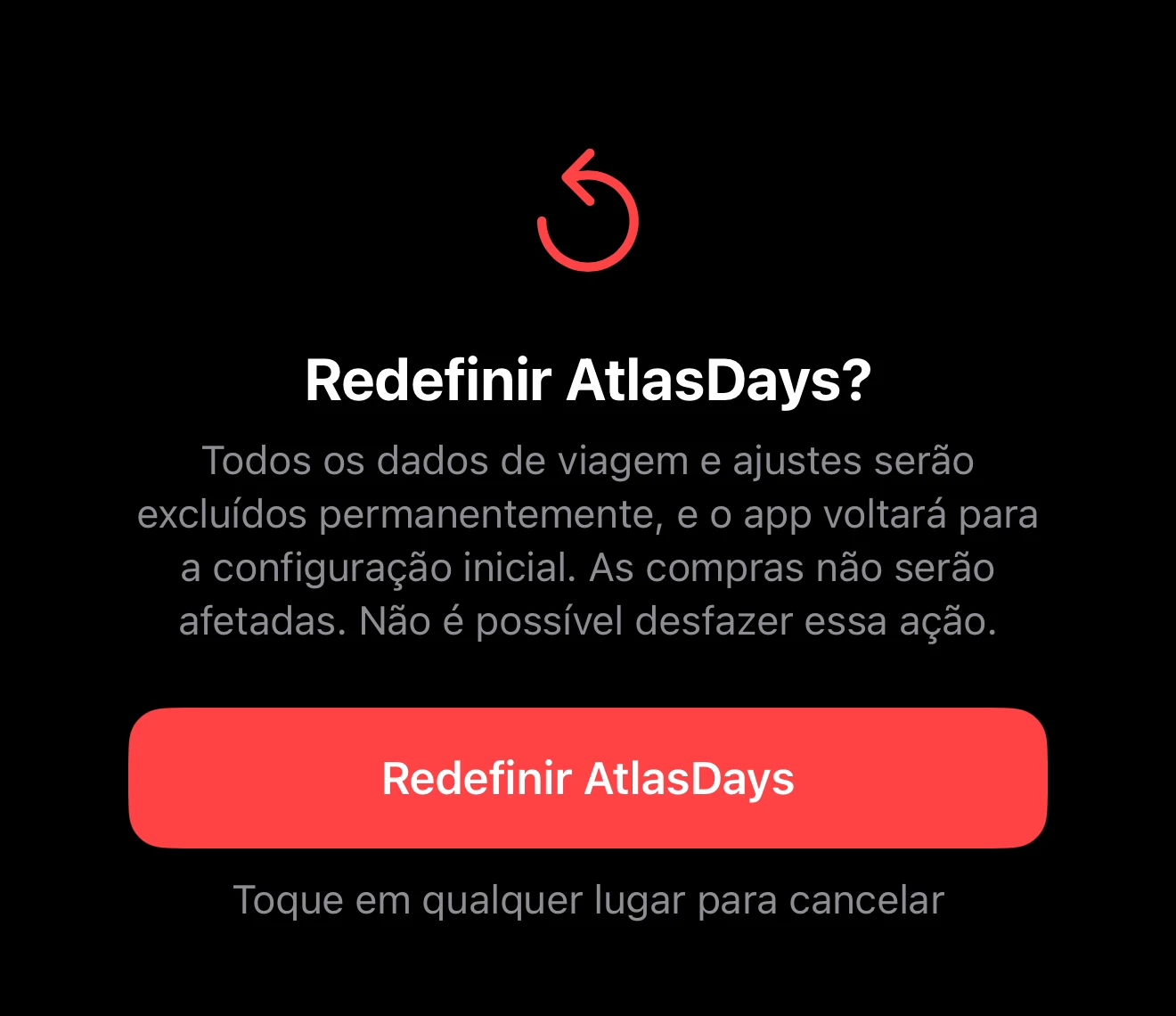Confirmação de ação destrutiva explicando o que será excluído
