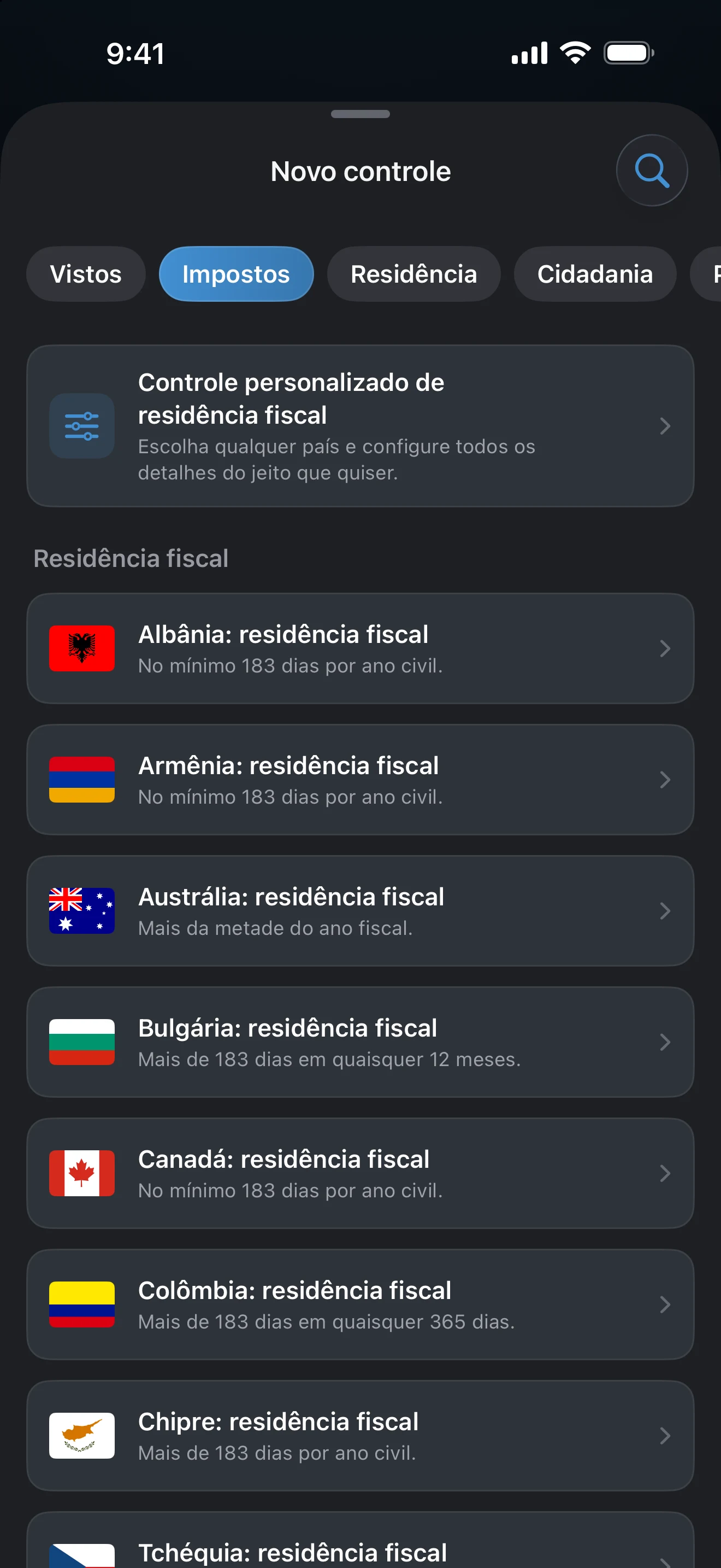 Lista Novo controle filtrada pela pílula Impostos