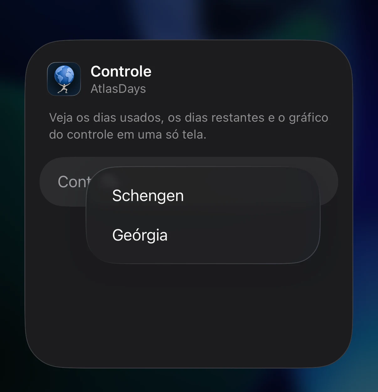 Tela Editar Widget com o seletor de controle