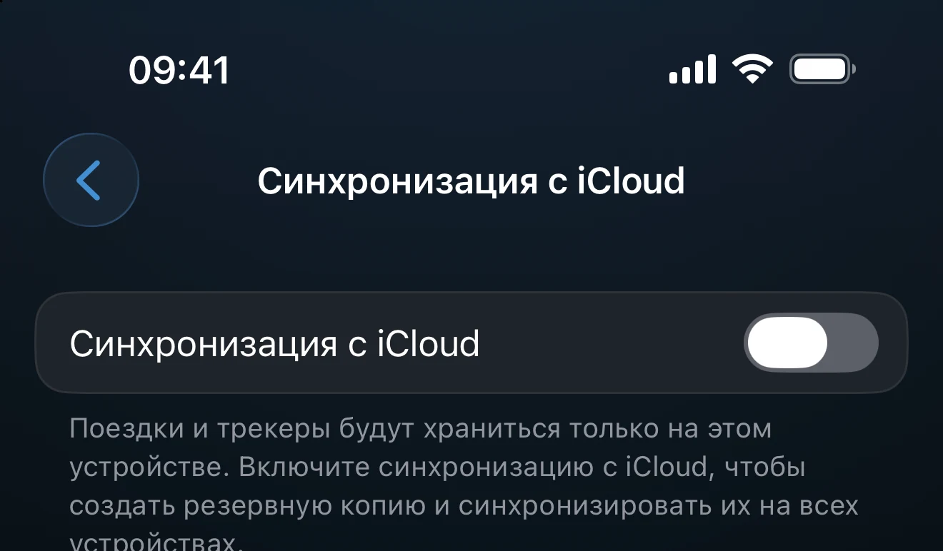 Настройки синхронизации с iCloud: состояние, последняя активность и количество записей