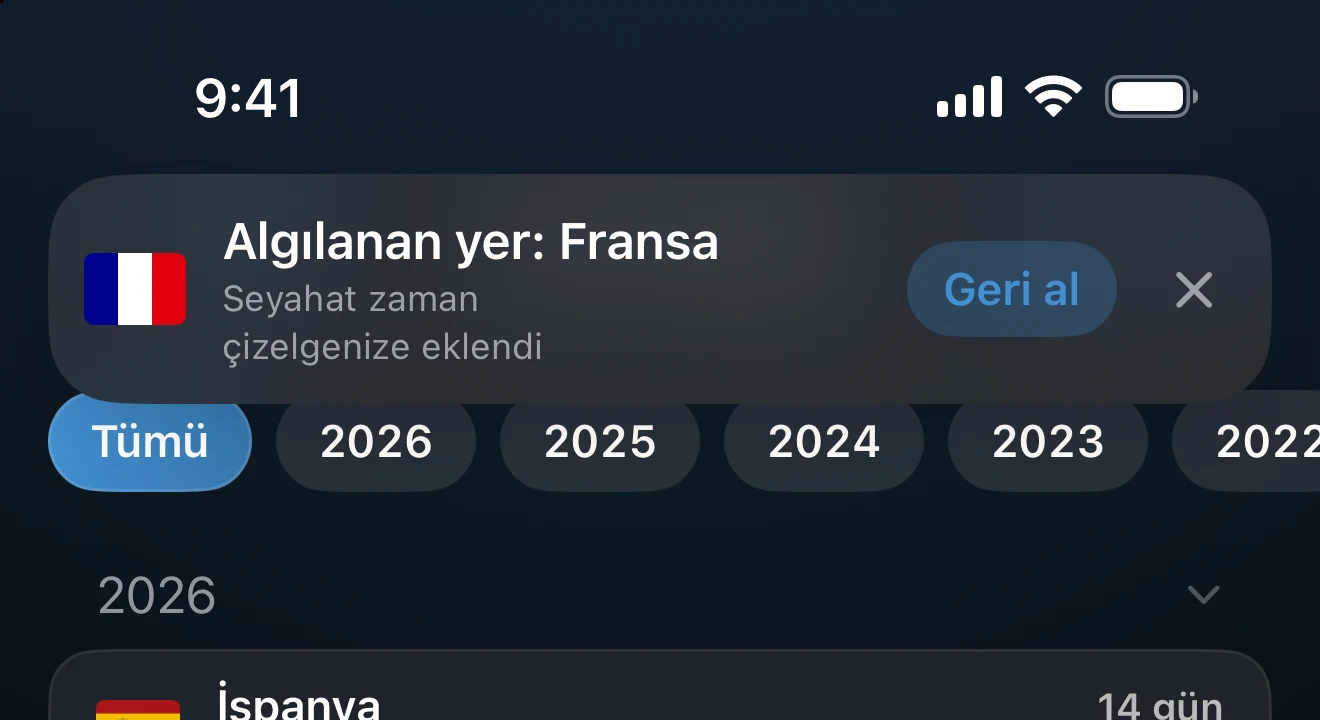 Algılanan bir ülkeyi Geri al düğmesiyle duyuran uygulama içi afiş