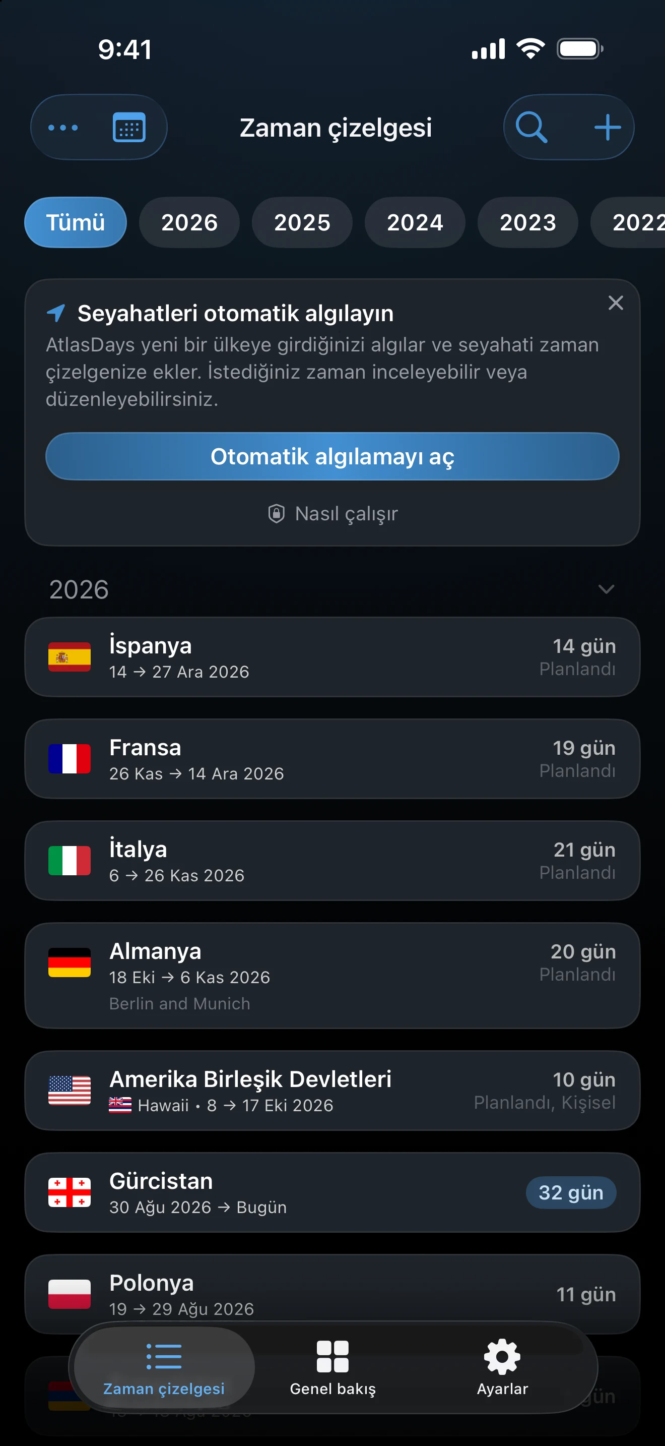 Otomatik algılamayı açmayı öneren zaman çizelgesi istem kartı