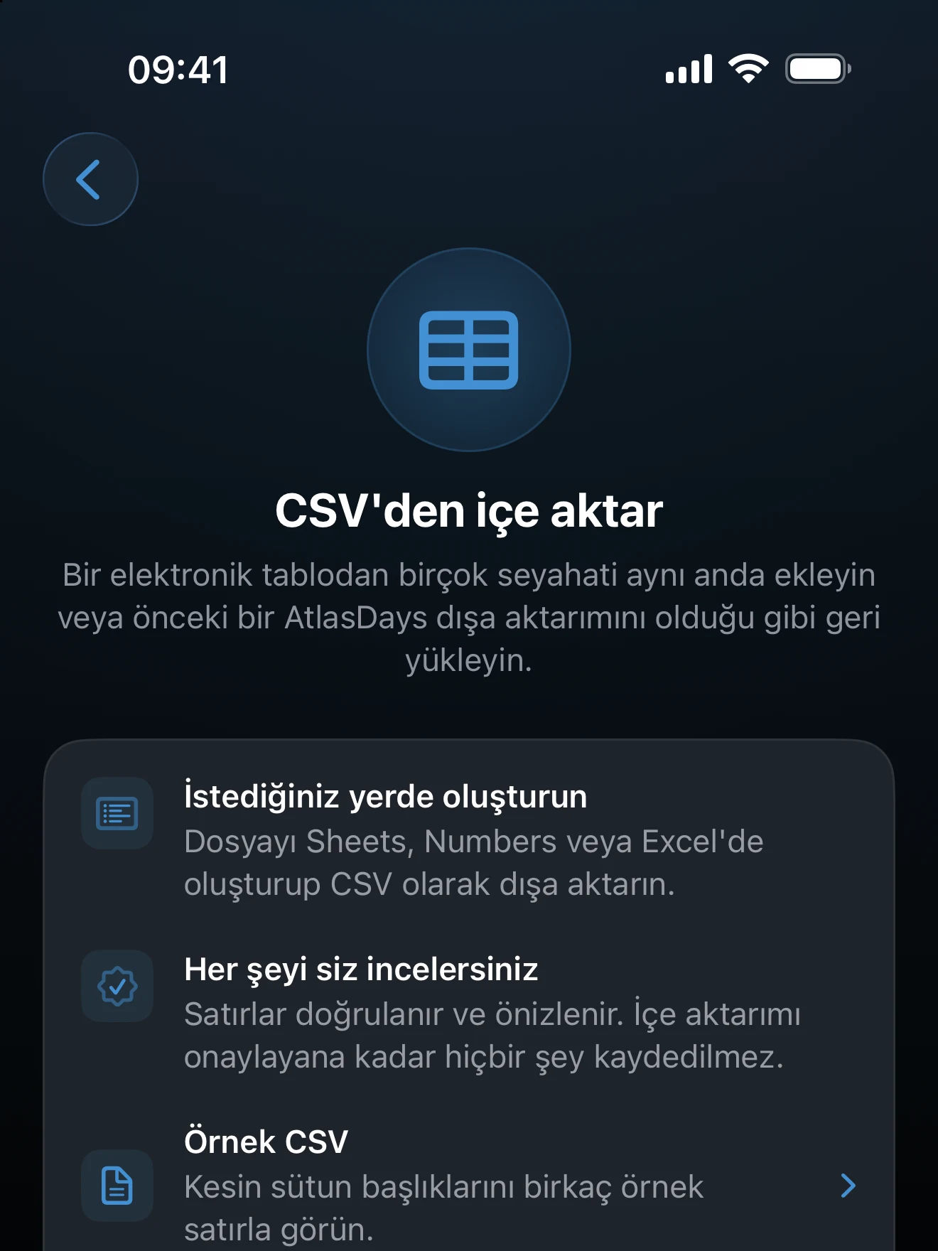 CSV içe aktarımı örneği ve şablon denetimleri