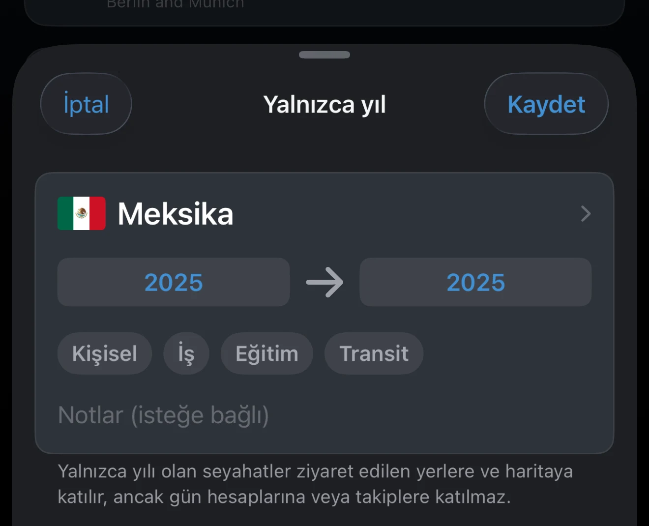 Başlangıç ve bitiş yılı bulunan Yalnızca yıl seyahati